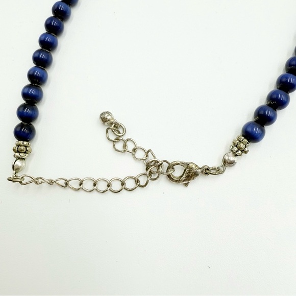 Avon Blue Glass Cat's Eye Silvertone
Beaded Choker Necklace - Picture 6 of 8